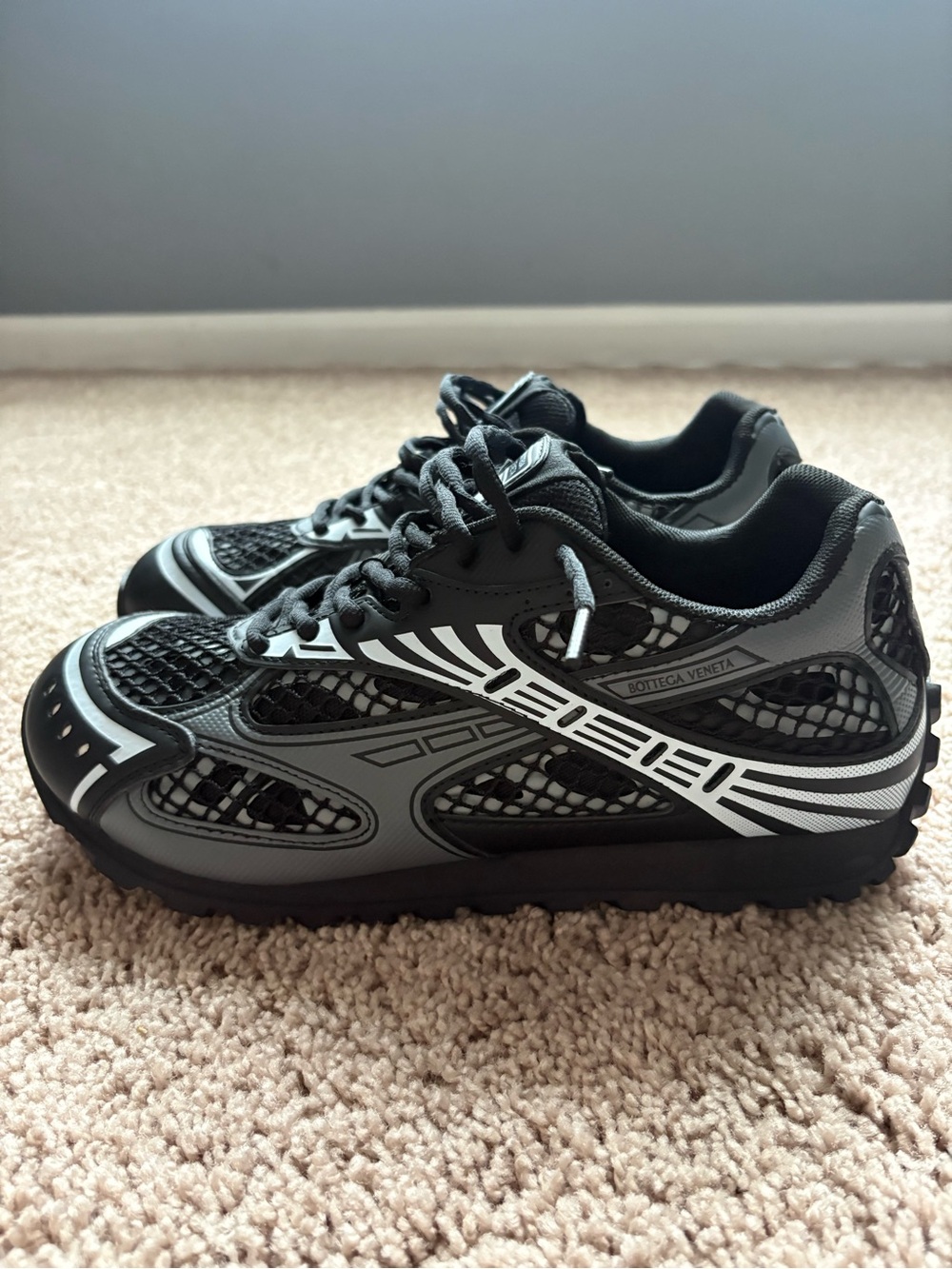 Bottega Veneta Men's Black and Gray Mesh Runner Sneakers